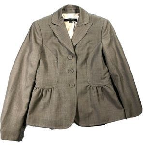 Anne Klein Beige Suite Jacket Ladies 2 P Wool Blend Linen Weave Fitted Girly EUC